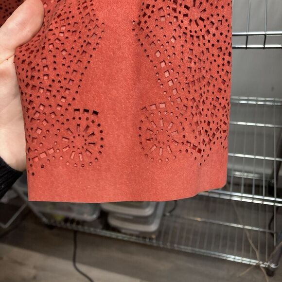 Chico's Women's Red Suede Leather Jacket Size 2 Large Western Boho Hippie Eyelet - Picture 9 of 11